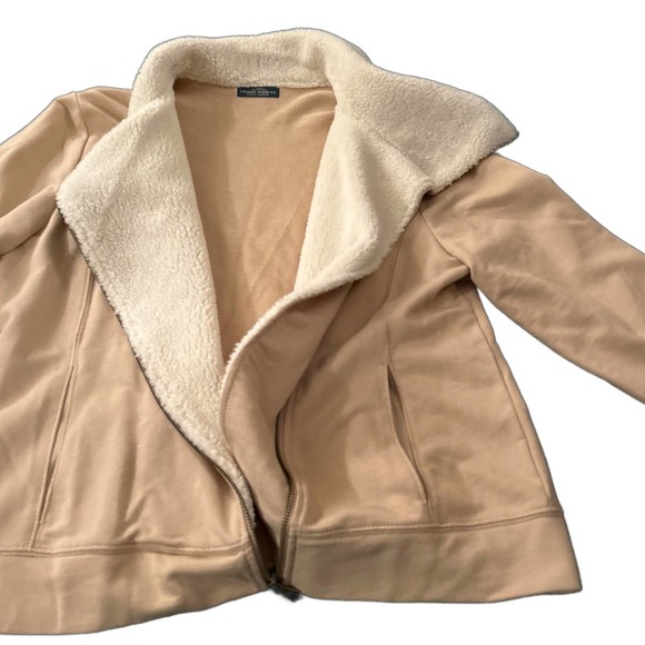 LRL Ralph Lauren Tan Cotton Fleece Zip Up Crop Shirt Jacket / Women’s Large * - Picture 4 of 5